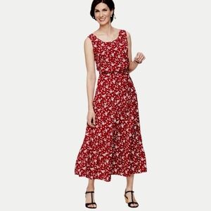 TALBOTS Floral Sleeveless Crepe Tiered Maxi Dress Red White Navy Size 2